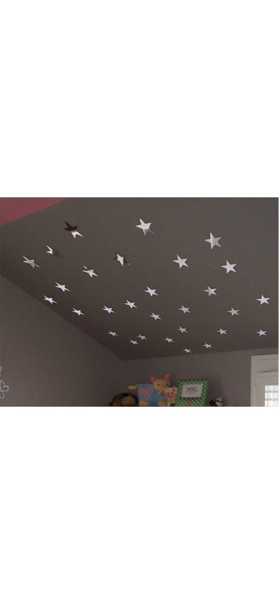 Set 50 stickere steluţe, decoraţiune perete din oglindă acrilică argintie