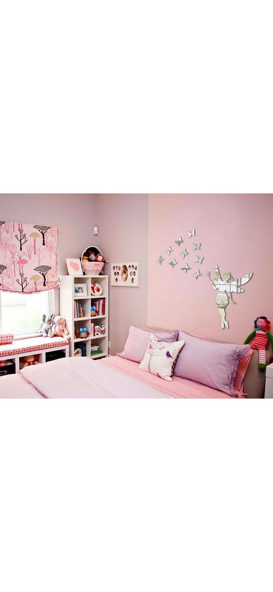 Sticker oglindă Zâna fluturilor, decoraţiune perete din oglindă acrilică argintie
