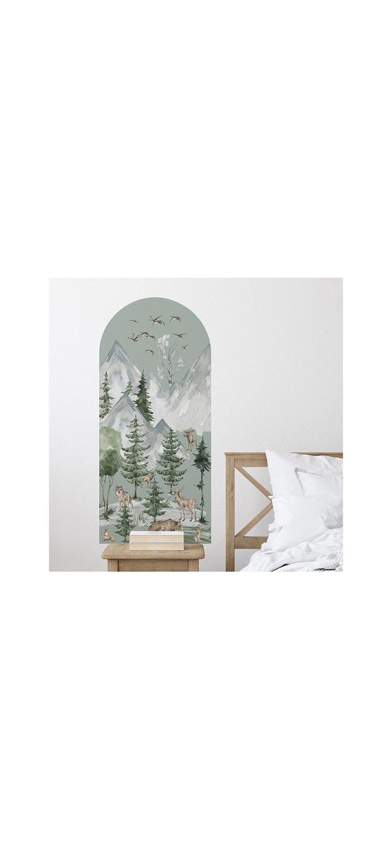 Sticker decorativ peisaj cu animalele pădurii, pentru perete sau uşă, 55x120 cm