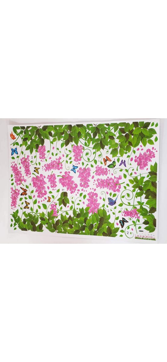 Sticker decorativ Flori, Folina, model floral roz şi frunze verzi