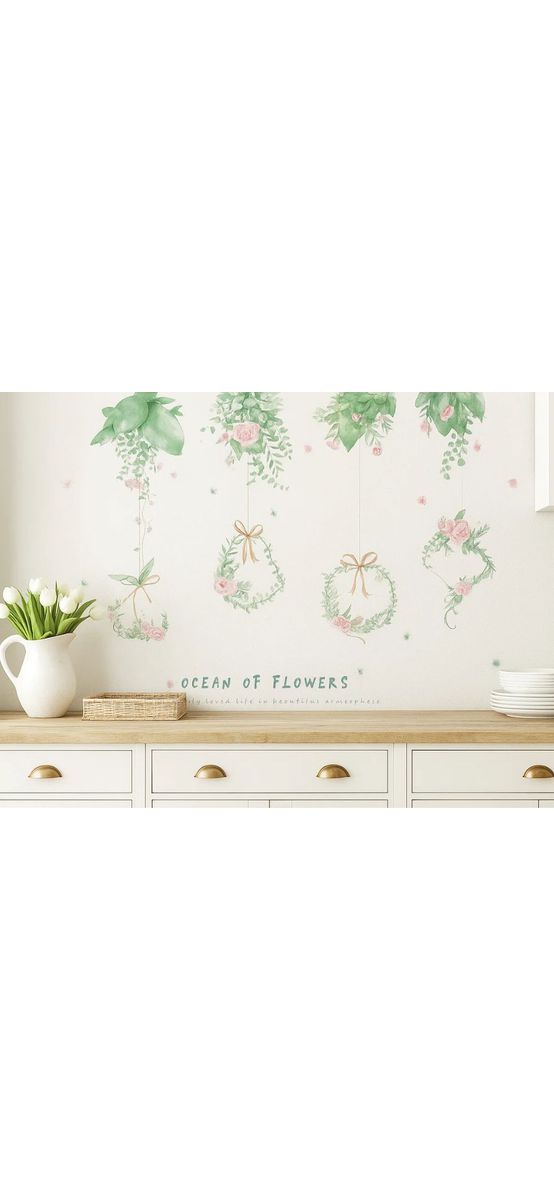 Stickere perete flori și coronițe verzi – planșă 60x90 cm, Folina