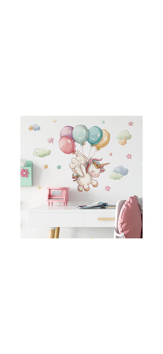 Sticker cameră bebe, Micul unicorn, decor perete şi mobilă, 60x40cm