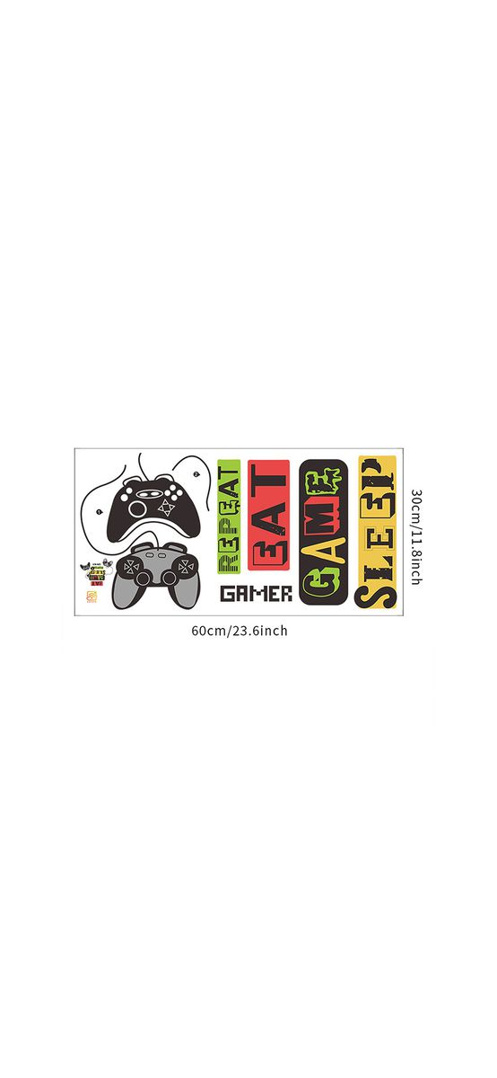 Sticker decorativ Eat, Game, Sleep, Repeat – pentru camere de tineret, spații de joacă, 30x60 cm