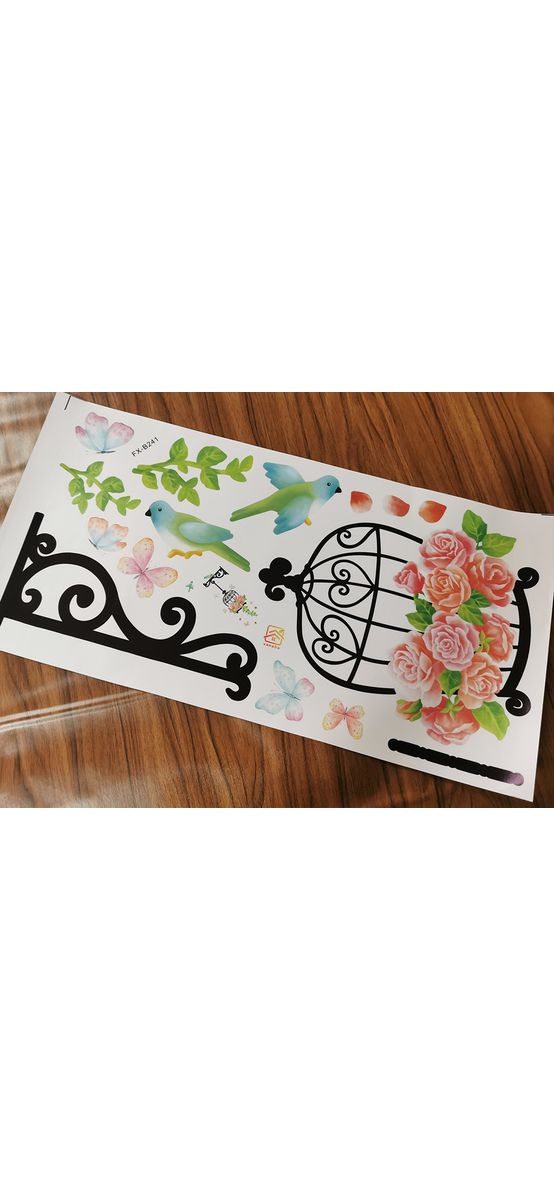Sticker Colivie, flori roz şi păsări, decor perete hol, bucatărie, balcon