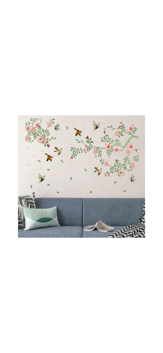 Sticker decorativ crengi înflorite, Folina, imprimeu floral roz