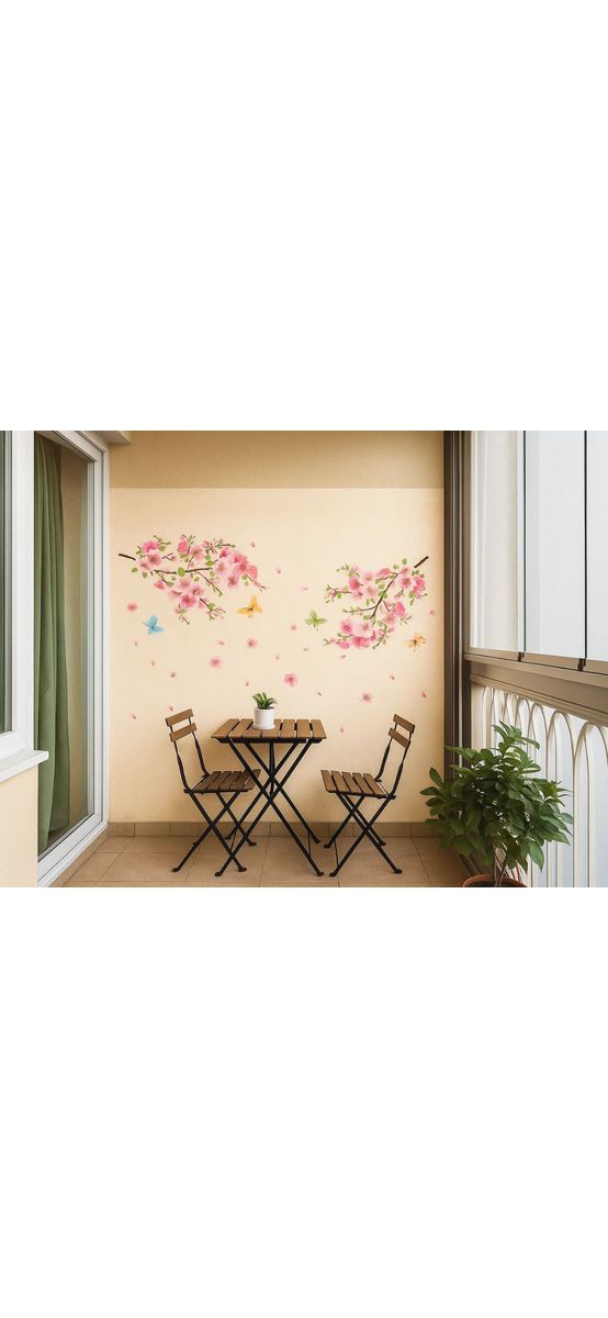 Stickere Crengi înflorite, Folina, decor cu flori roz şi fluturi
