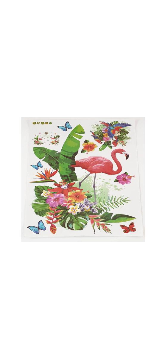 Sticker perete Decor Tropical, palmieri şi păsări flamingo