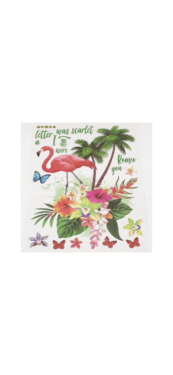Sticker perete Decor Tropical, palmieri şi păsări flamingo
