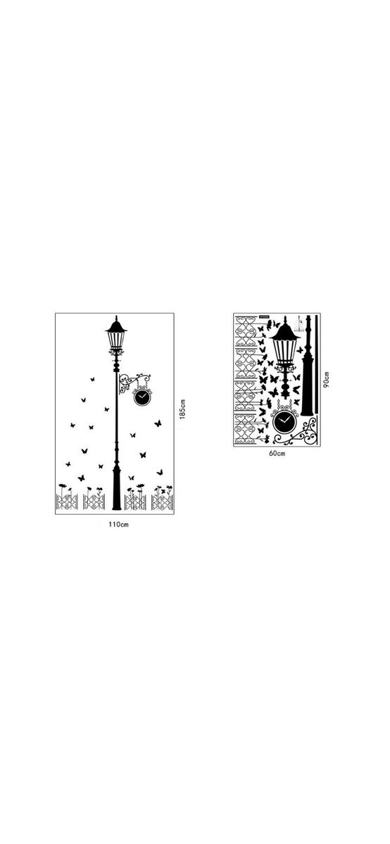 Sticker perete Felinar cu ceas, Folina, decor negru, 185x110 cm