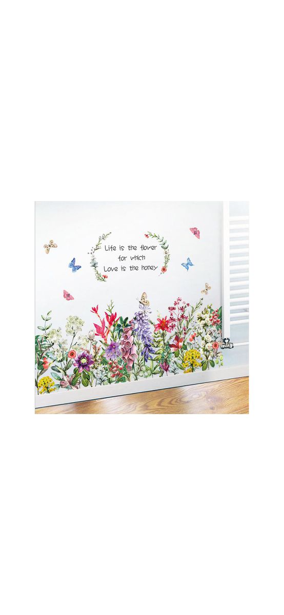 Sticker tip bordură decorativă cu flori de câmp şi fluturi, pentru perete sau geam, 70x100 cm