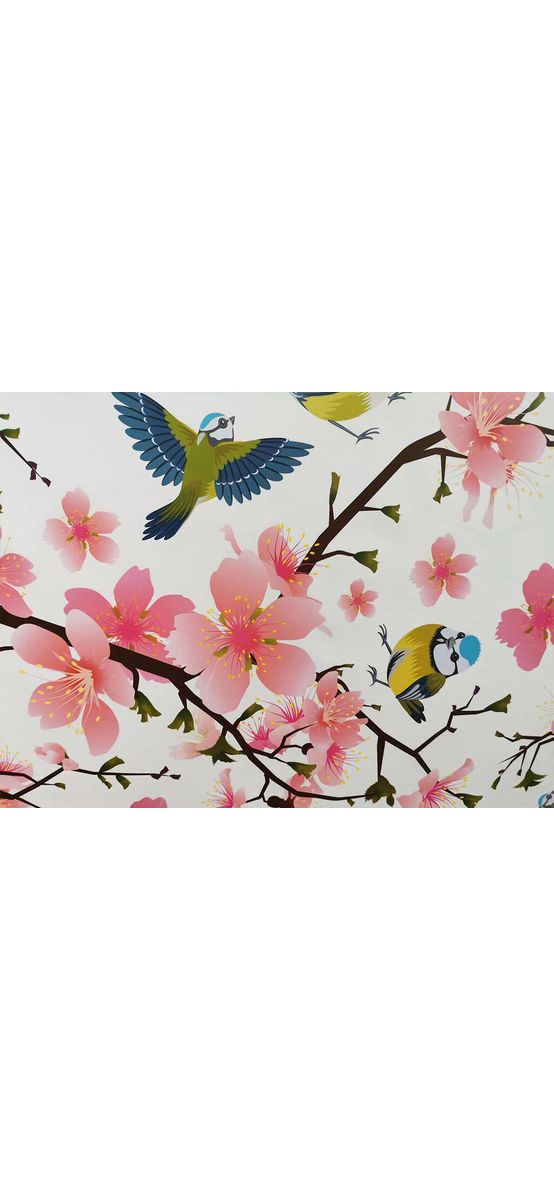 Stickere flori, Folina, creangă înflorită şi păsări, 70x130 cm