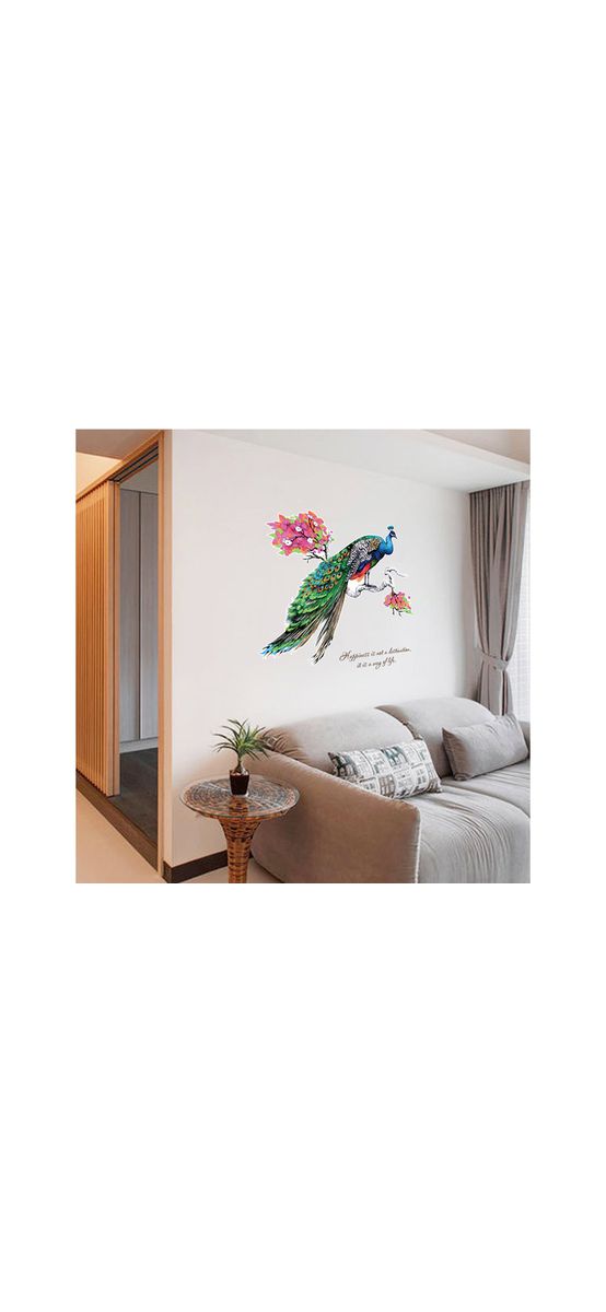 Sticker perete Păun, multicolor, 100 cm
