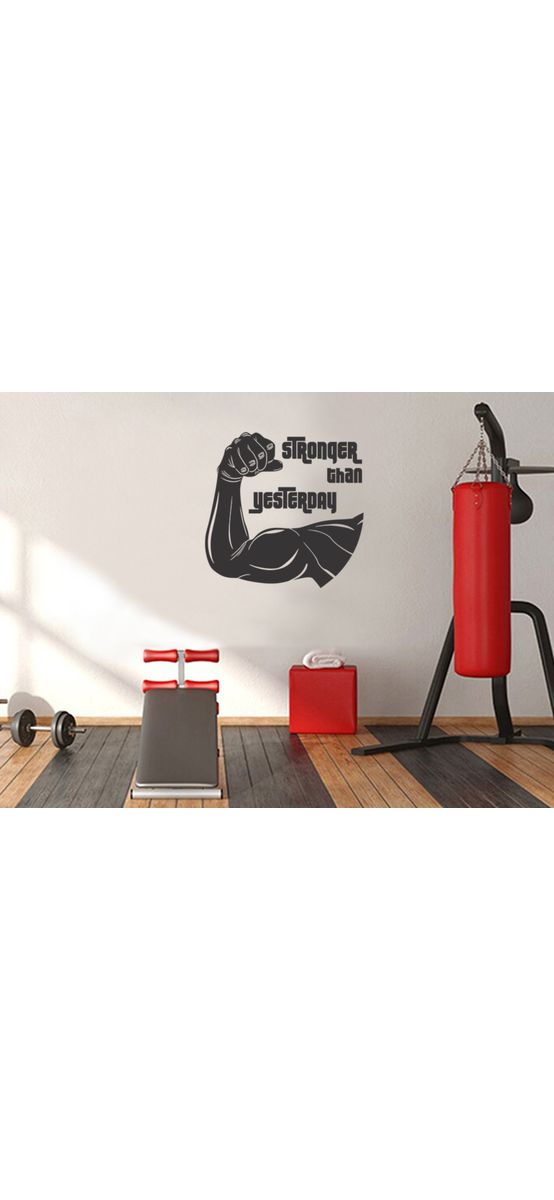 Sticker motivational fitness, model Stronger, negru, 90 x 90 cm, racletă de aplicare inclusă