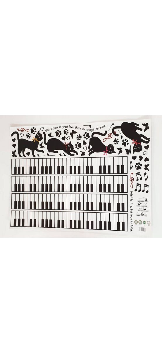Sticker perete Muzica, Folina, model cu clape pian şi pisici, planşă de 90x60 cm