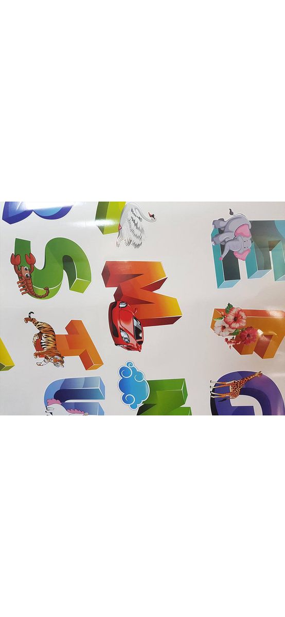 Sticker Alfabet, Folina, model cu imagini, multicolor, planșă mare de 100x150 cm, racletă de aplicare inclusă