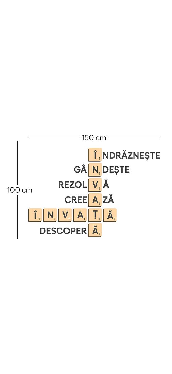 Sticker educațional scrubble cuvinte încrucișate, decorațiune pentru școli, 100x150 cm, racletă de aplicare inclusă