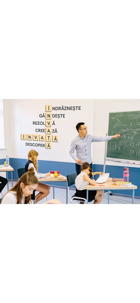 Sticker educațional scrubble cuvinte încrucișate, decorațiune pentru școli, 100x150 cm, racletă de aplicare inclusă