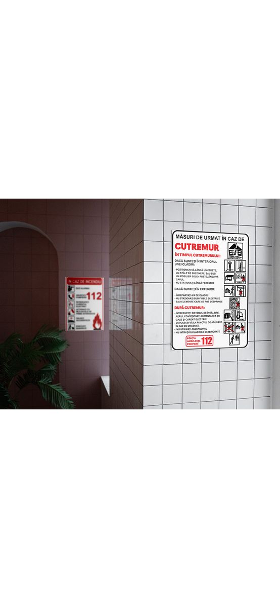 Sticker cu 'Măsuri de urmat în caz de cutremur', autocolant, format A5 - 210 x 148 mm