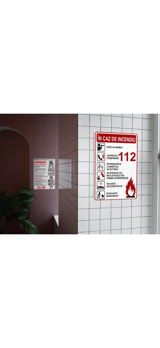 Sticker cu 'Măsuri de urmat în caz de incendiu', autocolant, 216 x 148 mm