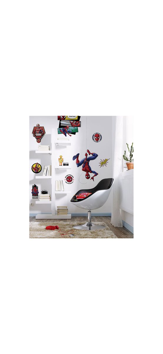 Set 8 stickere Spiderman, Komar Spider Man Web Head, decor cameră băiat, planşă de 100x70cm