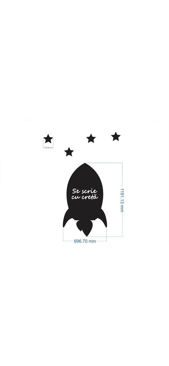 Sticker navă spațială, tip tablă de scris cu cretă, negru, 70x120 cm, racletă de aplicare inclusă.