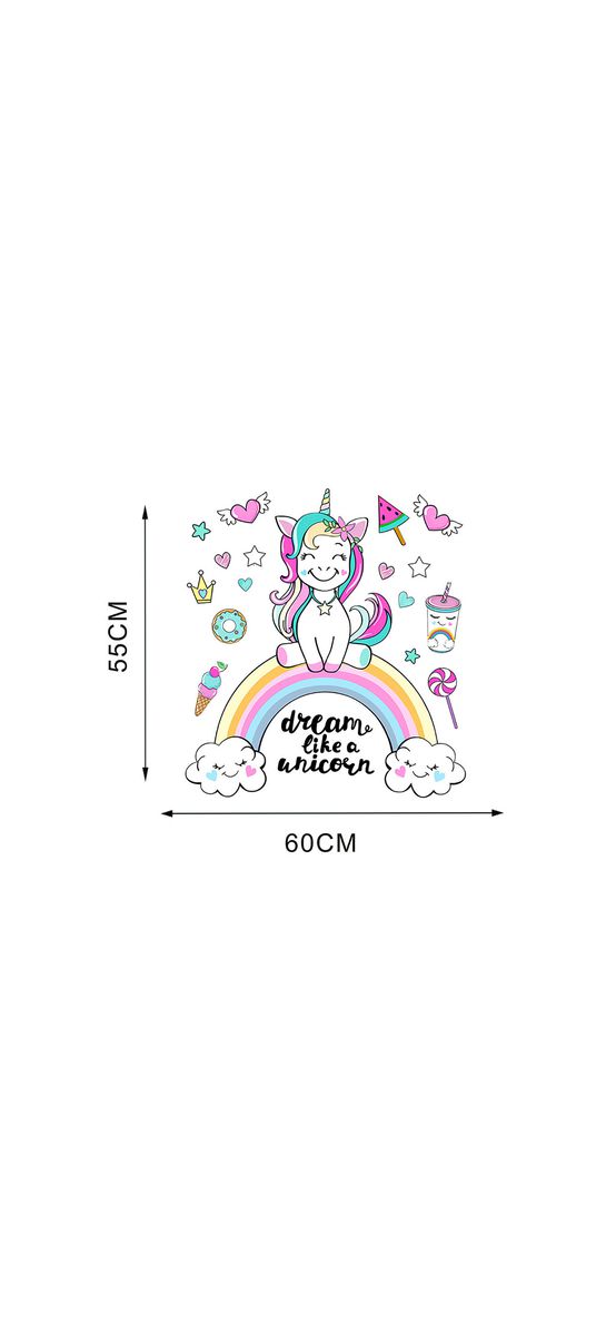 Sticker cameră fetiţă, Dream like a Unicorn, multicolor, 50 cm