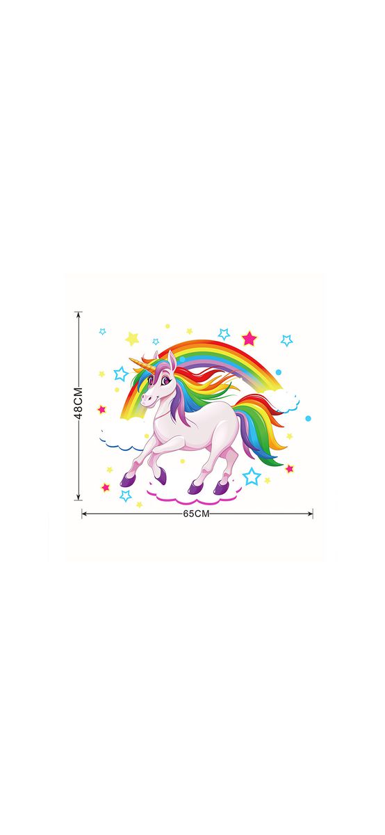 Sticker cameră fetiţă unicorn, Rainbow, decor multicolor, 40x60 cm