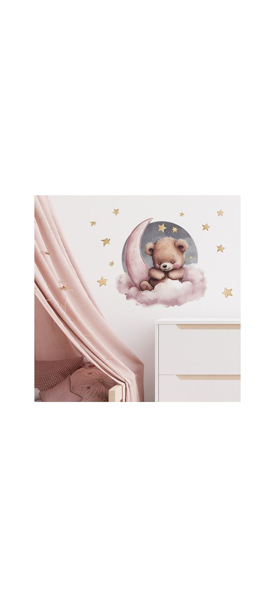 Sticker cameră bebe, Ursuleţul somnoros, decor perete şi mobilă, 60x40 cm