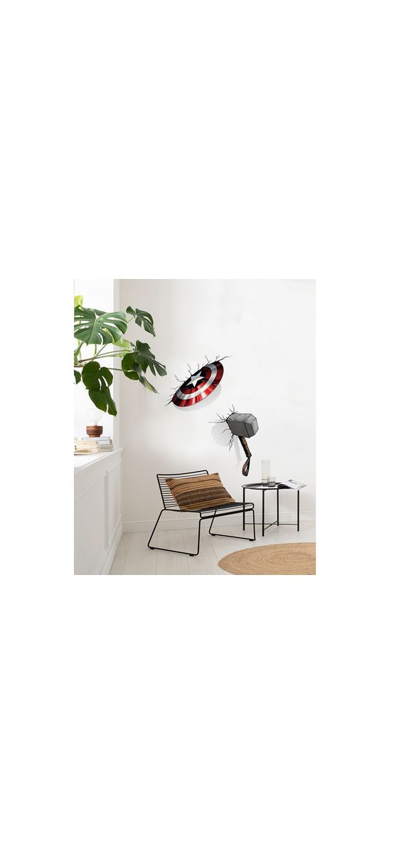 Stickere 3D Armele Supereroilor, Komar, Avengers Hammer and Shield, planşă de 100x70 cm