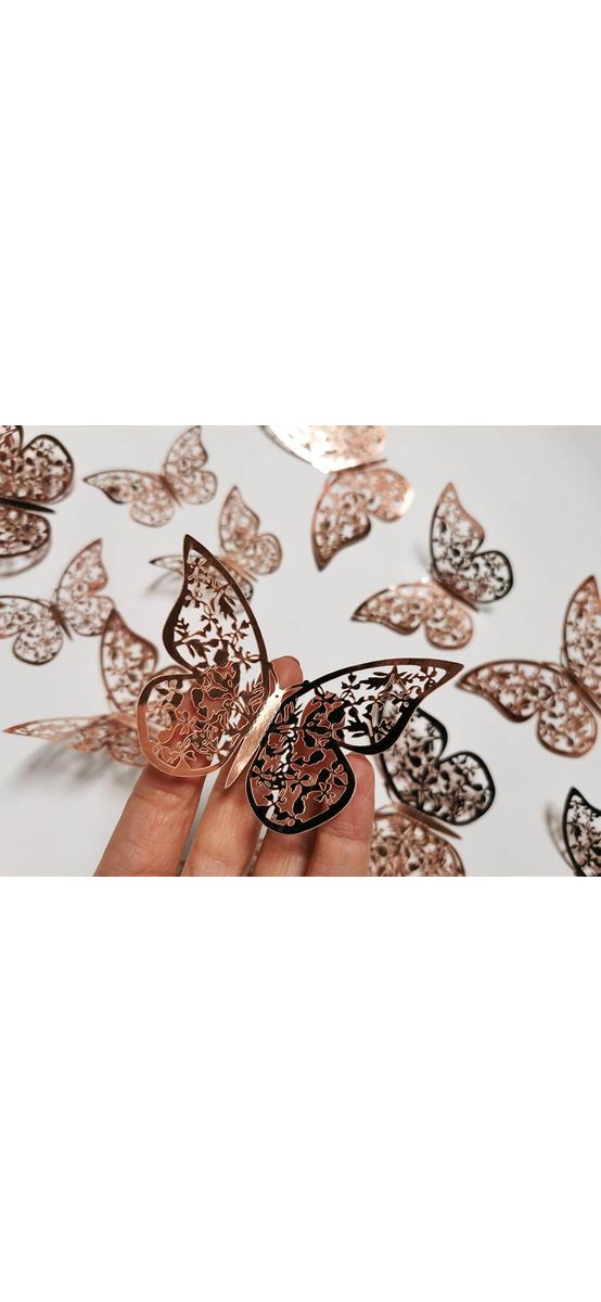 Set 12 Stickere fluturi 3D Rose Gold