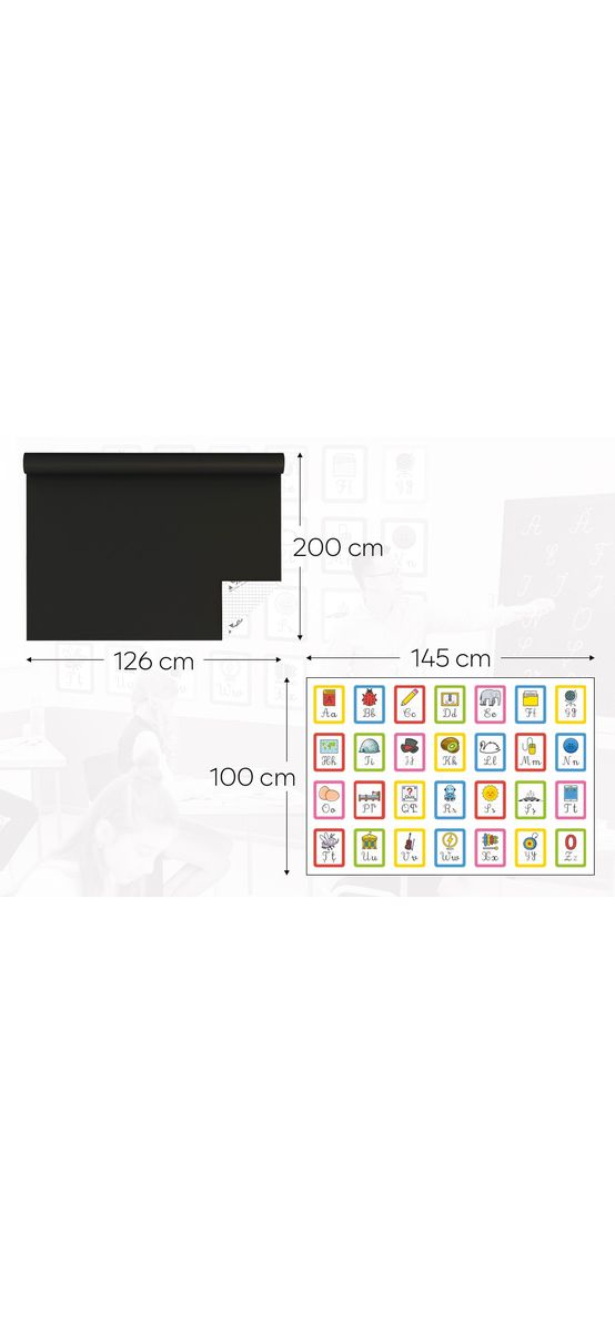 Set autocolant tablă de scris neagră şi stickere alfabet, Folina EDU70, decor pentru grădiniţe şi şcoli