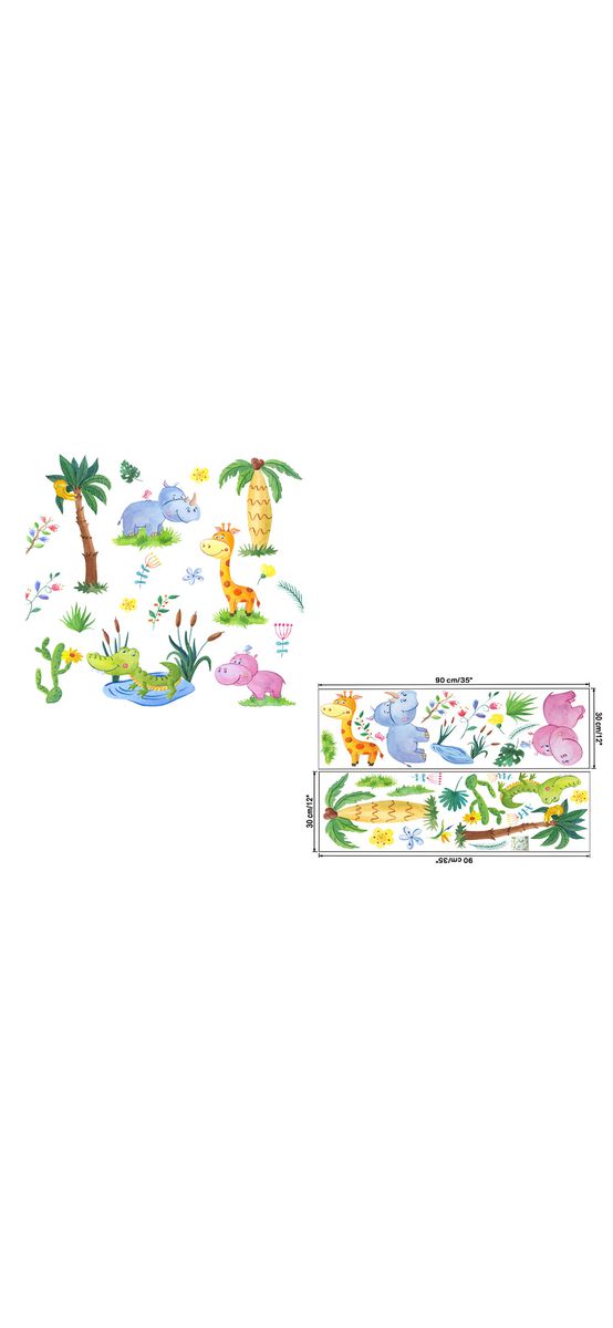 Stickere cameră copii Animale din savană, multicolor, 2 planse 30x90 cm