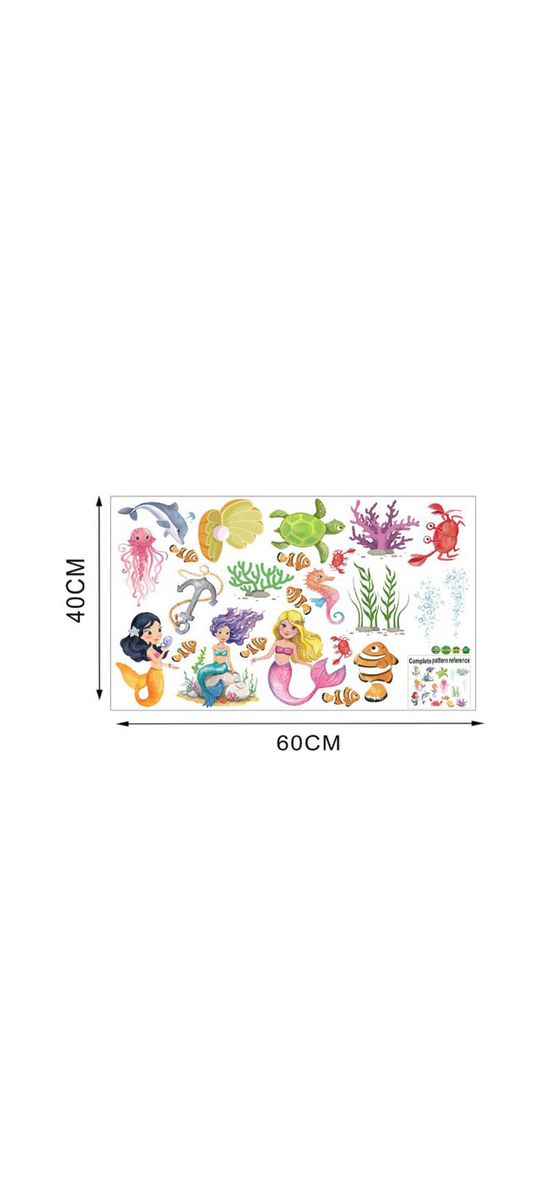 Set 24 stickere faianţă baie, Folina, model sirene şi peştisori coloraţi