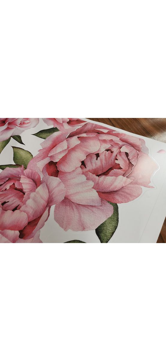 Sticker Decor flori roz, bujori şi frunze, 80x50 cm