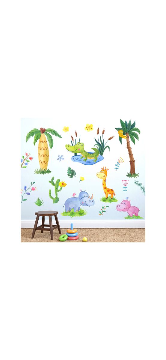 Stickere cameră copii Animale din savană, multicolor, 2 planse 30x90 cm