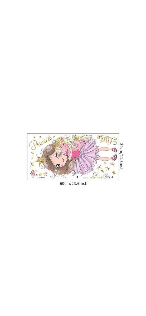 Sticker cameră fete, mica prinţesă cu unicorn roz