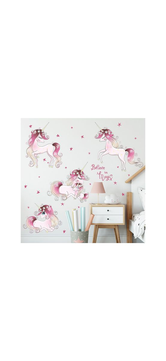 Set 4 stickere unicorni roz, decor cameră fete