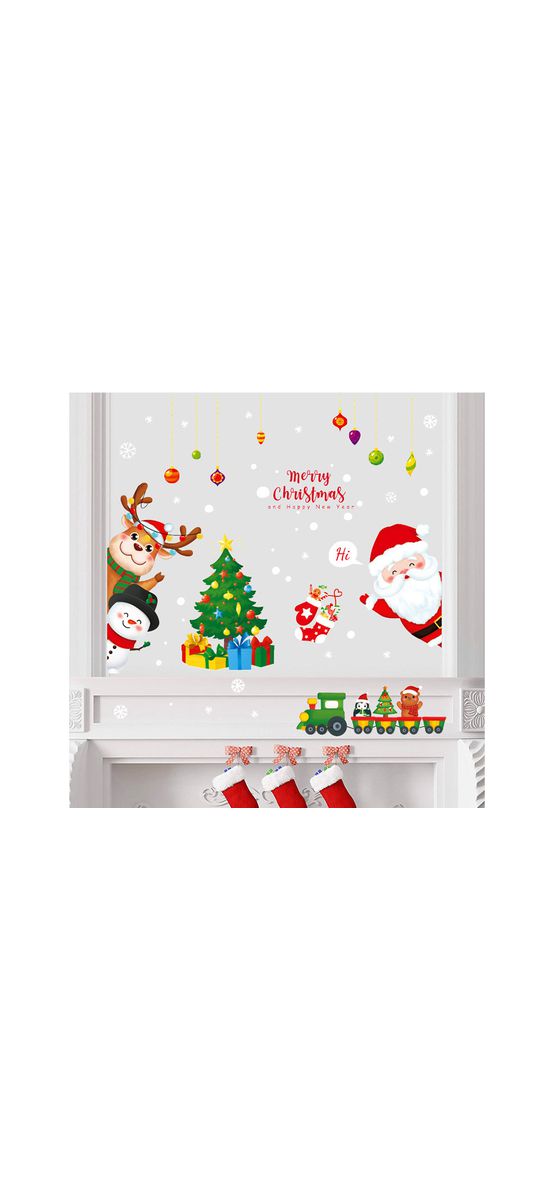 Sticker Crăciun, decor colorat cu Moş Crăciun, ren şi brăduţ
