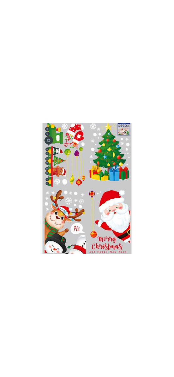 Sticker Crăciun, decor colorat cu Moş Crăciun, ren şi brăduţ