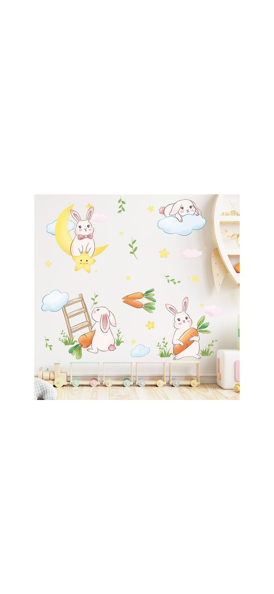 Stickere cameră copii, Iepuraşi, decor în nuanţe pastel