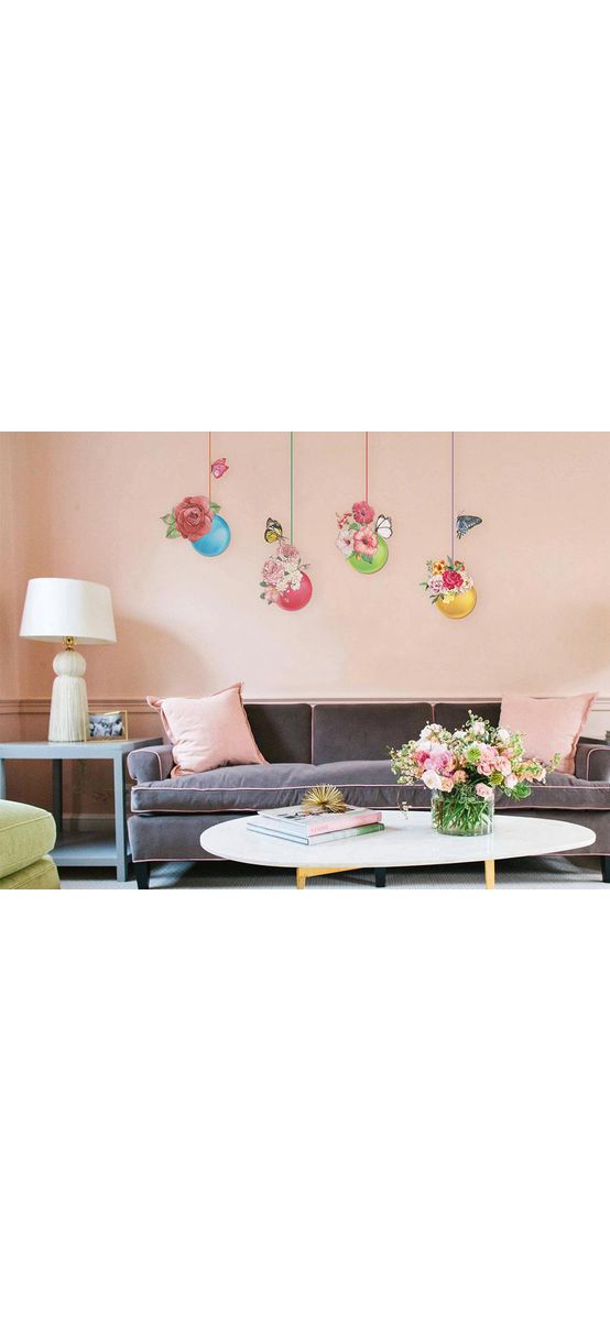 Set 4 stickere decorative, Globuri colorate cu flori