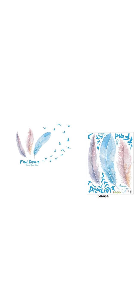 Sticker decorativ Dream, pene în nuanţe pastel şi păsări