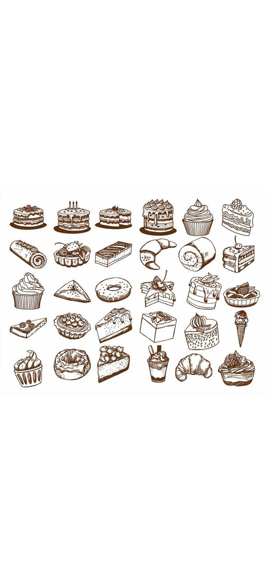 Set 30 stickere faianţă bucătărie, Folina, model Prăjituri, stil grafic, maro