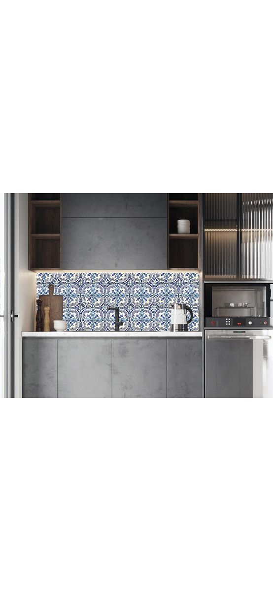 Autocolant perete imitaţie faianţă decorativă albastră, Folina, material rezistent la apă şi căldură, rolă de 60x200 cm