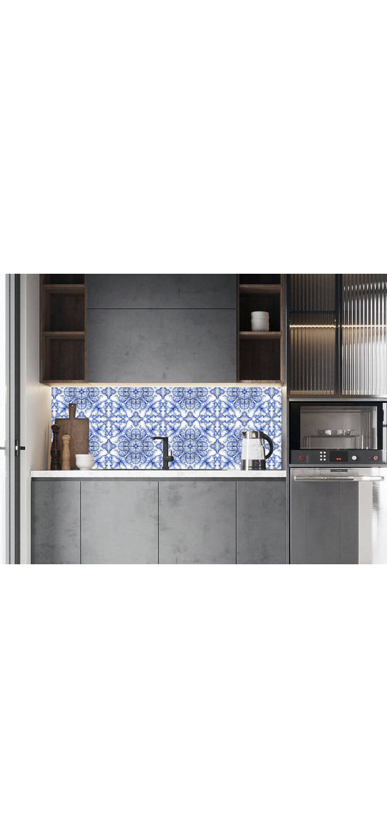 Autocolant perete imitaţie faianţă decorativă albastră, Folina, material rezistent la apă şi căldură, rolă de 60x200 cm