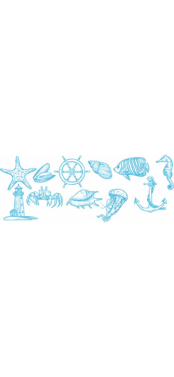 Set 11 Stickere perete baie, Folina, Ocean Blue