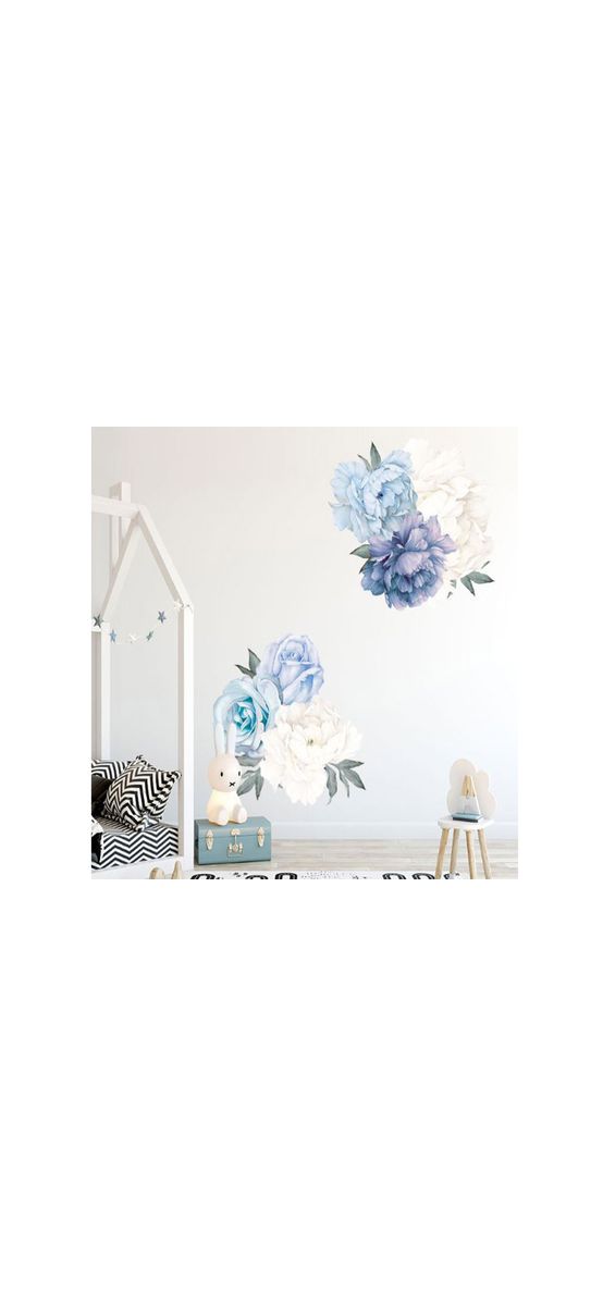 Stickere flori, Folina, buchete flori albastre, decor perete, mobilă, geam