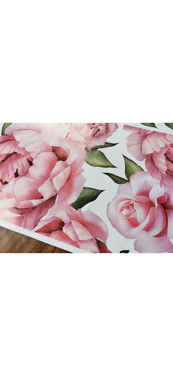 Sticker Decor flori roz, bujori şi frunze, 80x50 cm