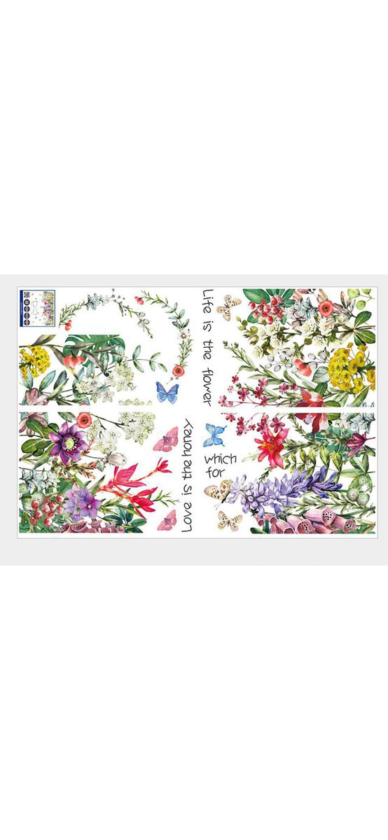 Sticker tip bordură decorativă cu flori de câmp şi fluturi, pentru perete sau geam, 70x100 cm