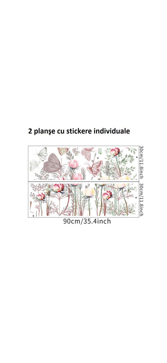 Sticker tip bordură decorativă cu flori de câmp şi fluturi, pentru perete sau geam, 70x85 cm